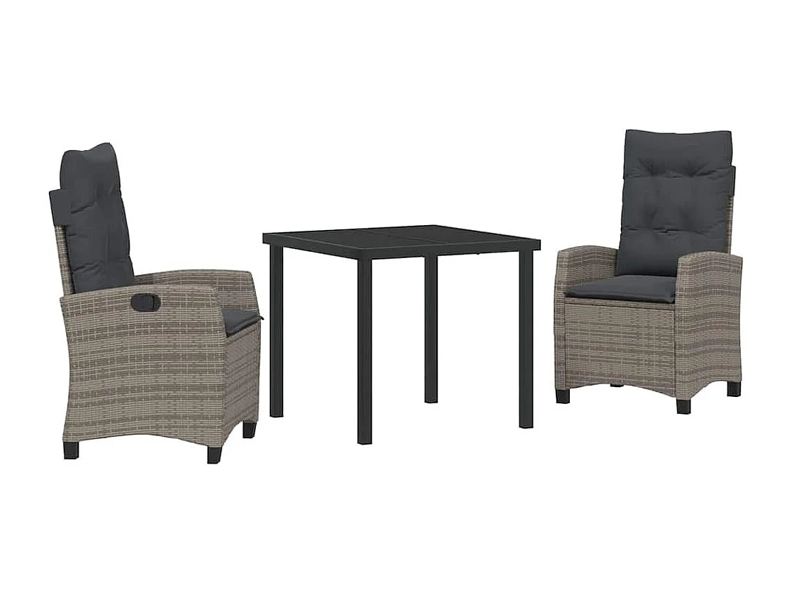 Ensemble de salle à manger de jardin 3 pièces avec coussins - Rattan gris