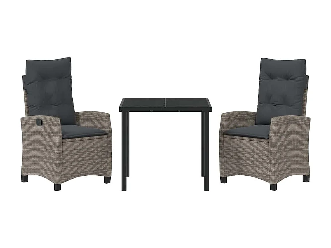 Ensemble de salle à manger de jardin 3 pièces avec coussins - Rattan gris