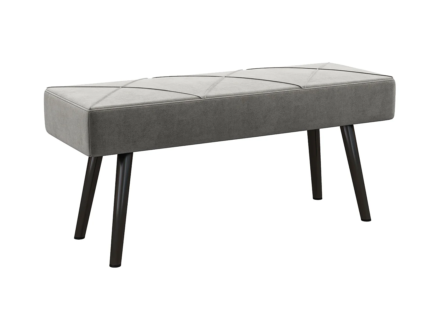 Banc rembourré en velours avec motif X, pieds acier, gris (100x36x45cm)