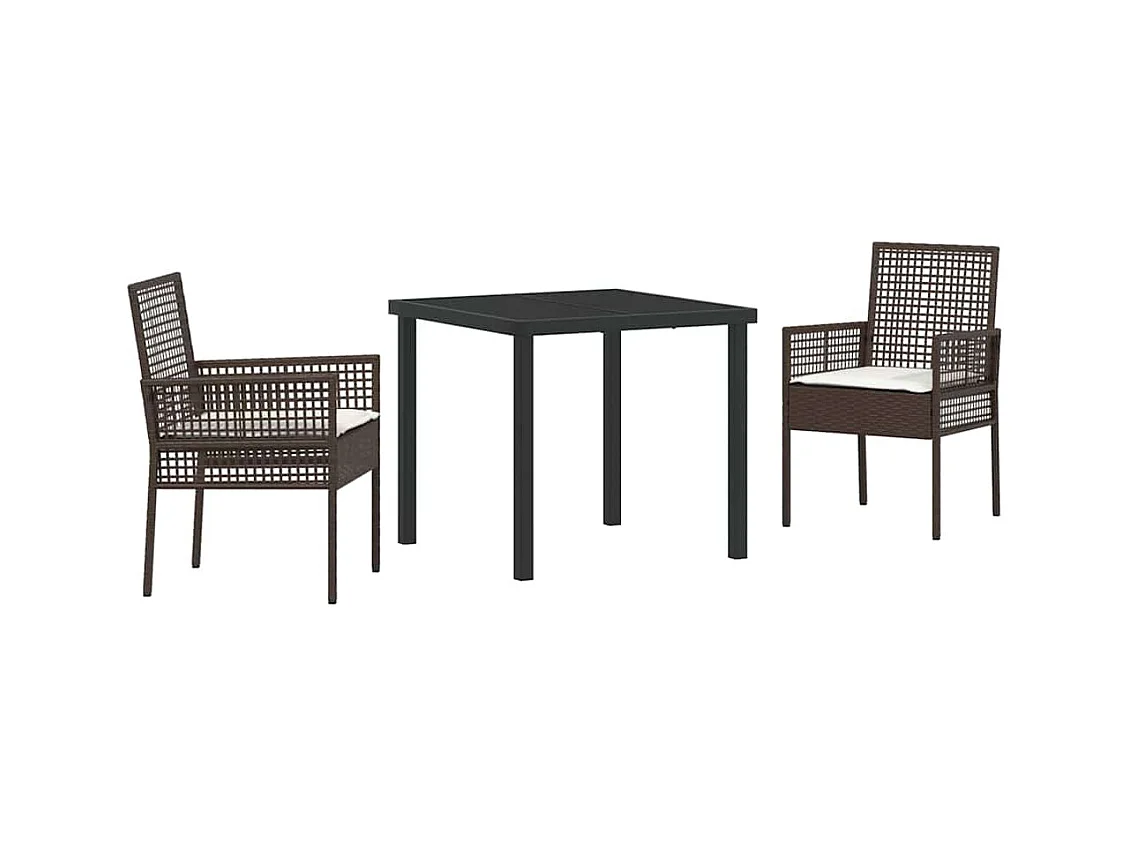 Set da pranzo da giardino 3 pezzi con cuscini in polyrattan marrone
