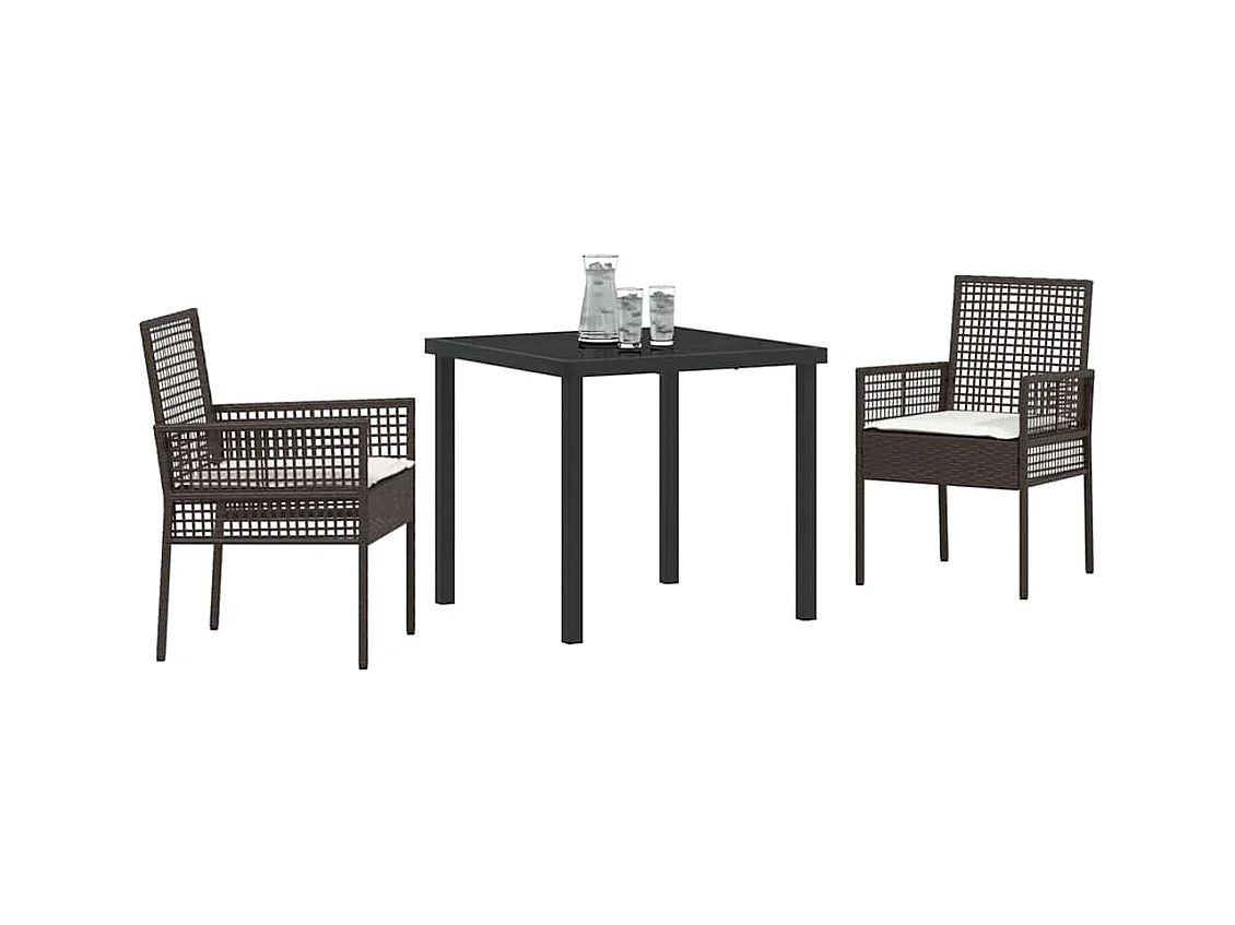 Set da pranzo da giardino 3 pezzi con cuscini in polyrattan marrone