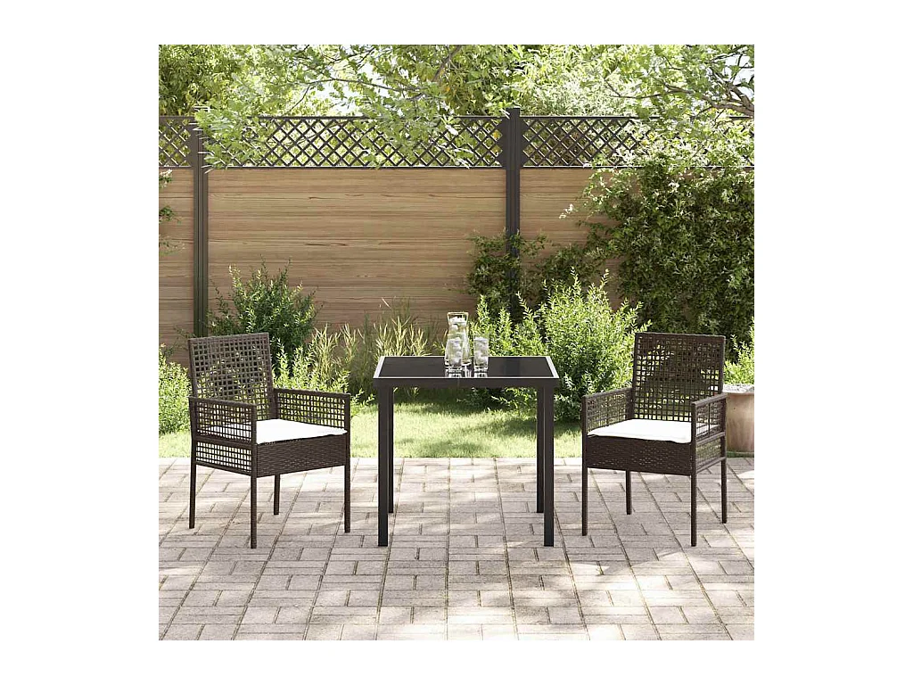 Set da pranzo da giardino 3 pezzi con cuscini in polyrattan marrone