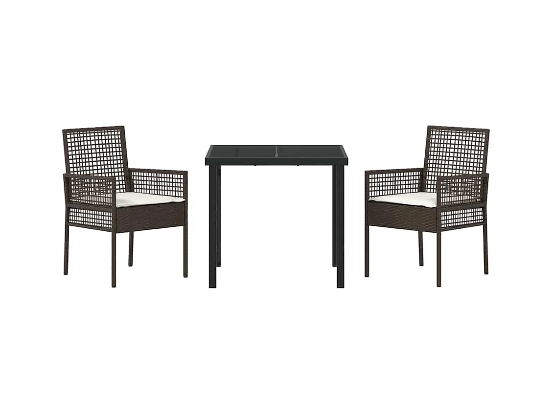 Set da pranzo da giardino 3 pezzi con cuscini in polyrattan marrone