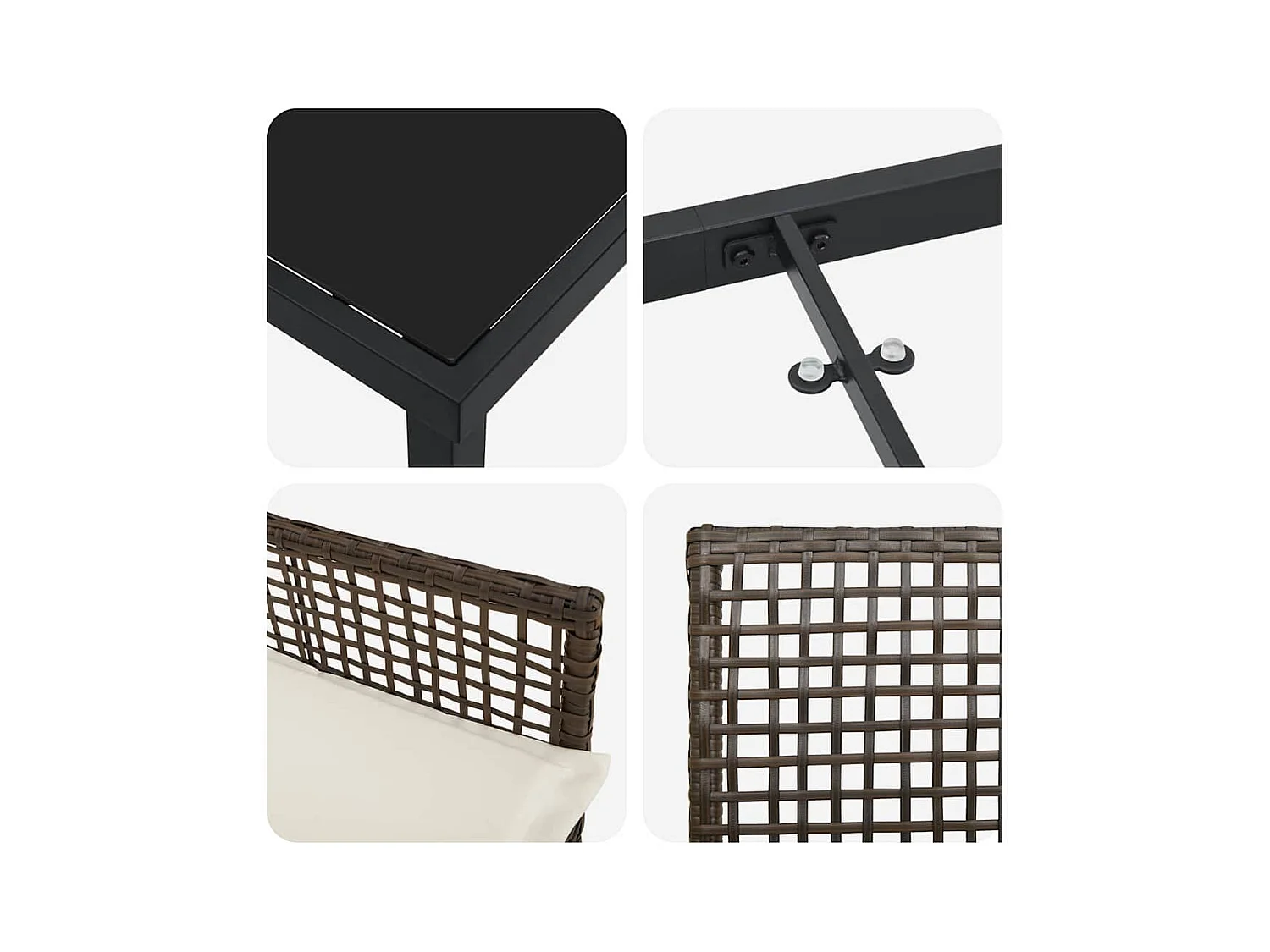 Set da pranzo da giardino 3 pezzi con cuscini in polyrattan marrone