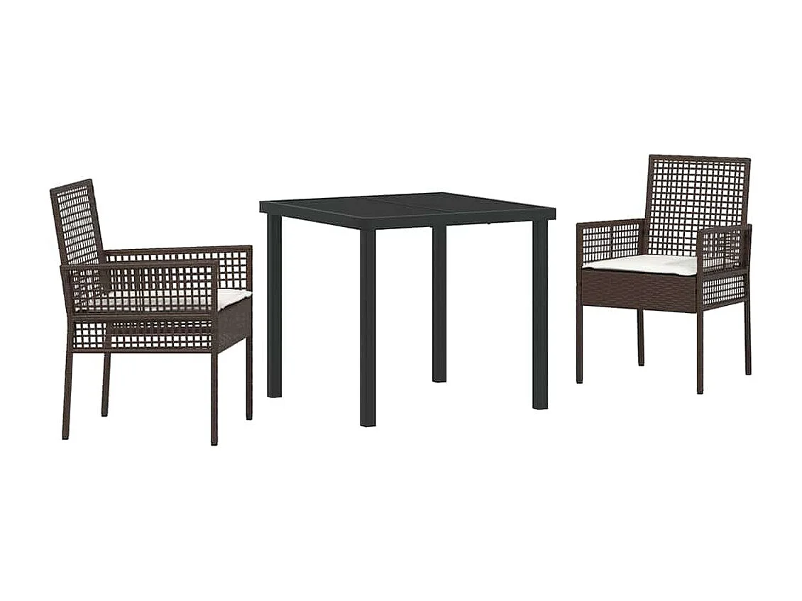 Ensemble de Salle à Manger de Jardin 3 pièces avec coussins en poly rattan marron