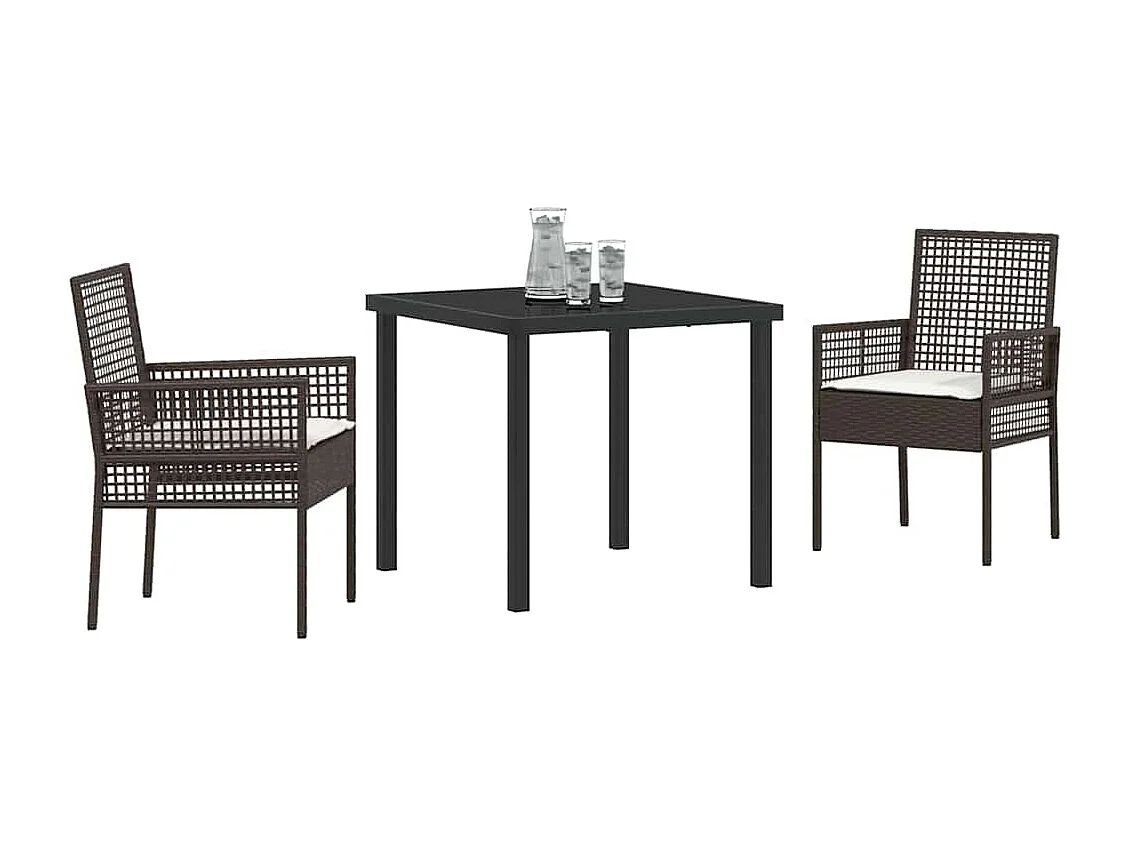 Ensemble de Salle à Manger de Jardin 3 pièces avec coussins en poly rattan marron