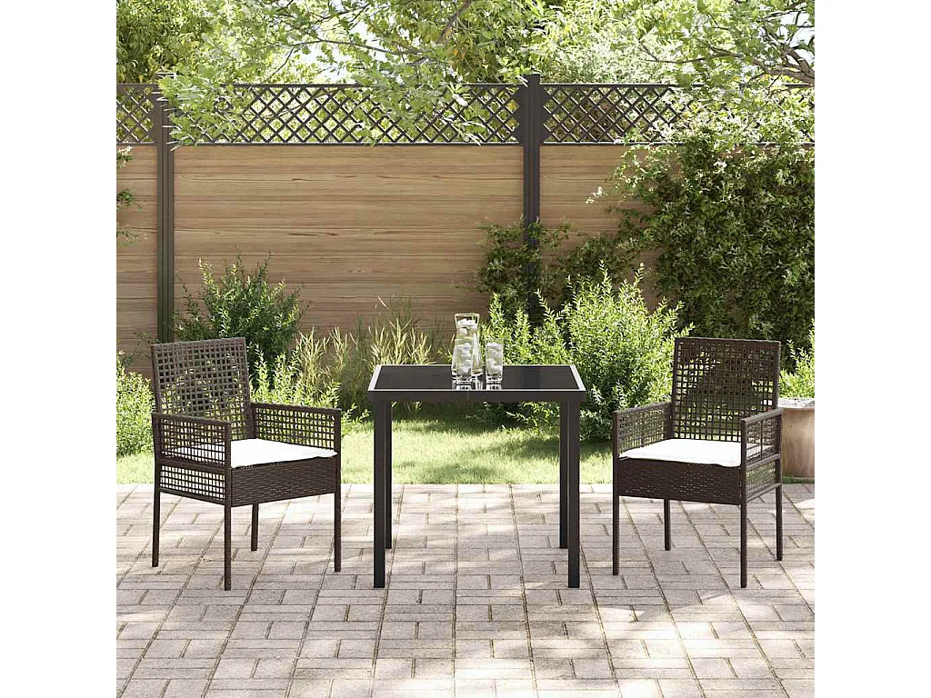 Ensemble de Salle à Manger de Jardin 3 pièces avec coussins en poly rattan marron