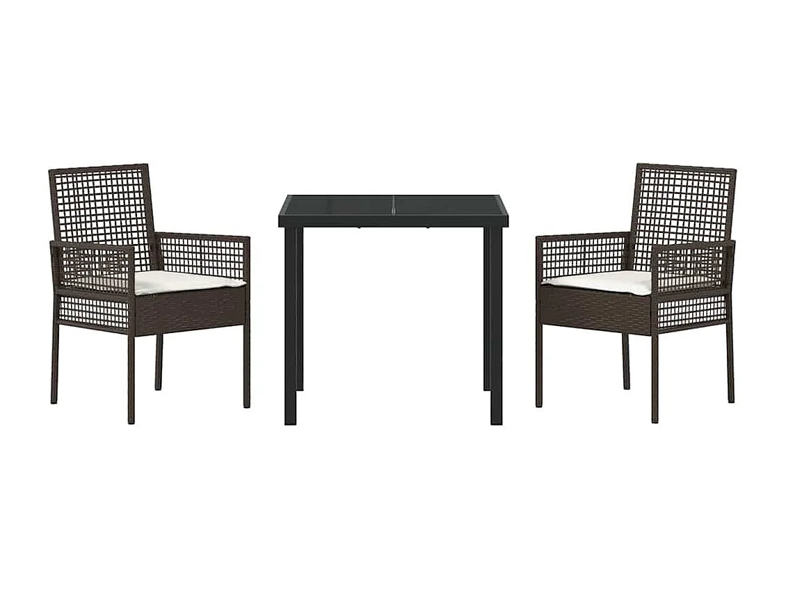 Ensemble de Salle à Manger de Jardin 3 pièces avec coussins en poly rattan marron