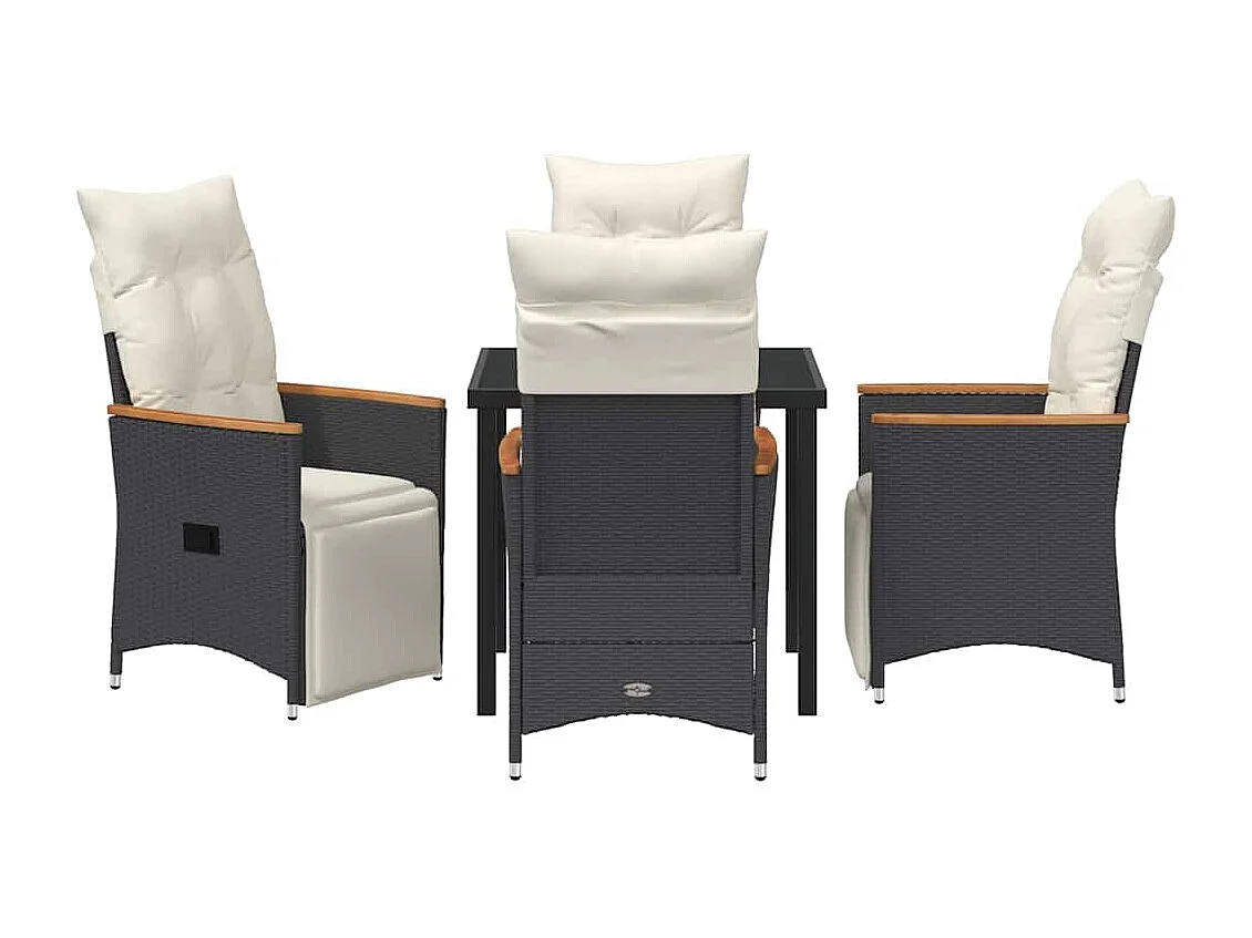 Set da pranzo da giardino 5 pezzi con cuscini in polyrattan nero