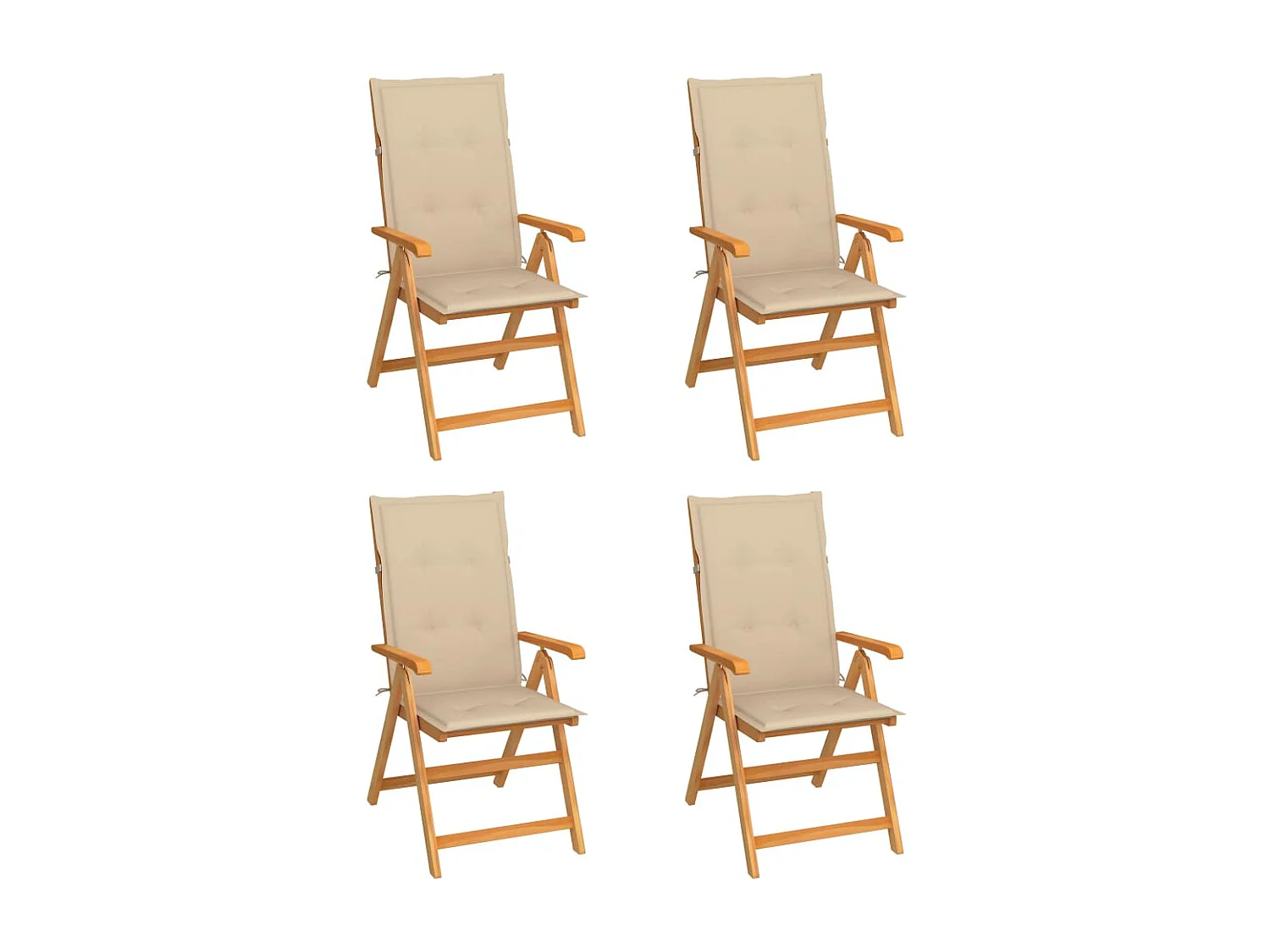 Chaises de jardin lot de 4 avec coussins beige Bois teck solide