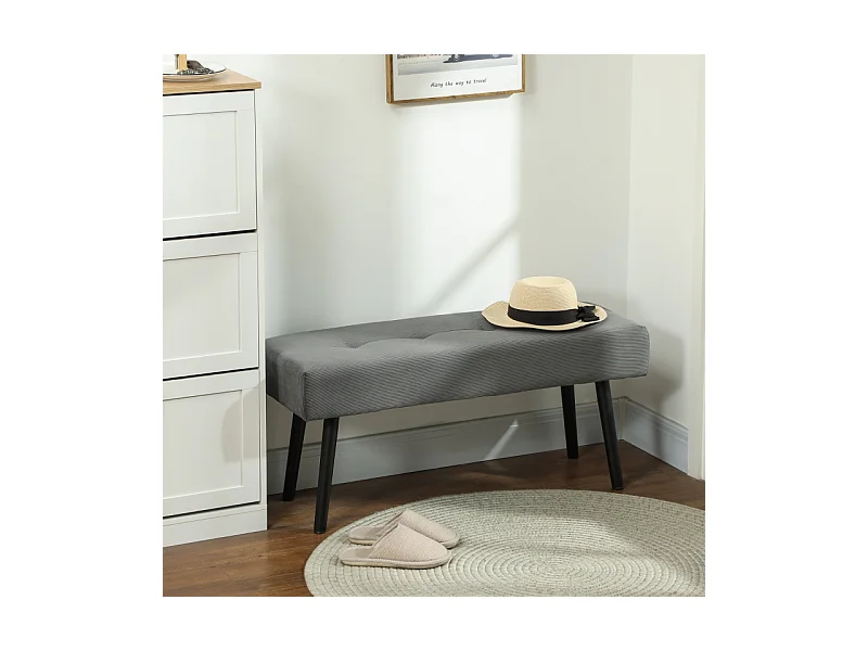 Banc de rangement avec coussin, design moderne, tissu en velours, pieds en métal, beige (100x36x45 cm)