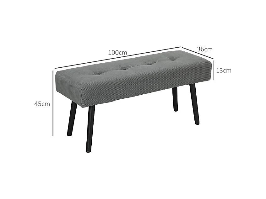 Banc de rangement avec coussin, design moderne, tissu en velours, pieds en métal, beige (100x36x45 cm)