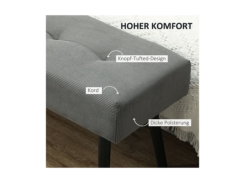 Banc de rangement avec coussin, design moderne, tissu en velours, pieds en métal, beige (100x36x45 cm)