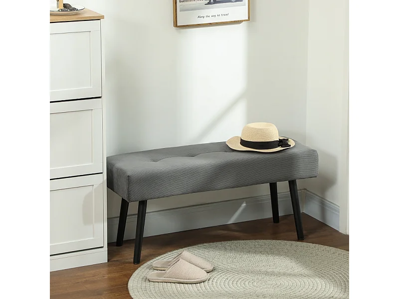 Banc de rangement avec coussin, design moderne, tissu en velours, pieds en métal, beige (100x36x45 cm)