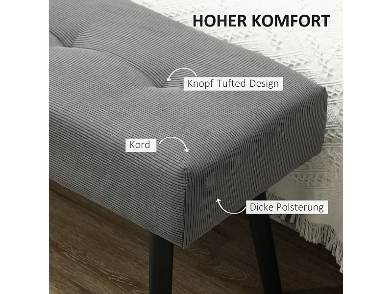 Banc de rangement avec coussin, design moderne, tissu en velours, pieds en métal, beige (100x36x45 cm)