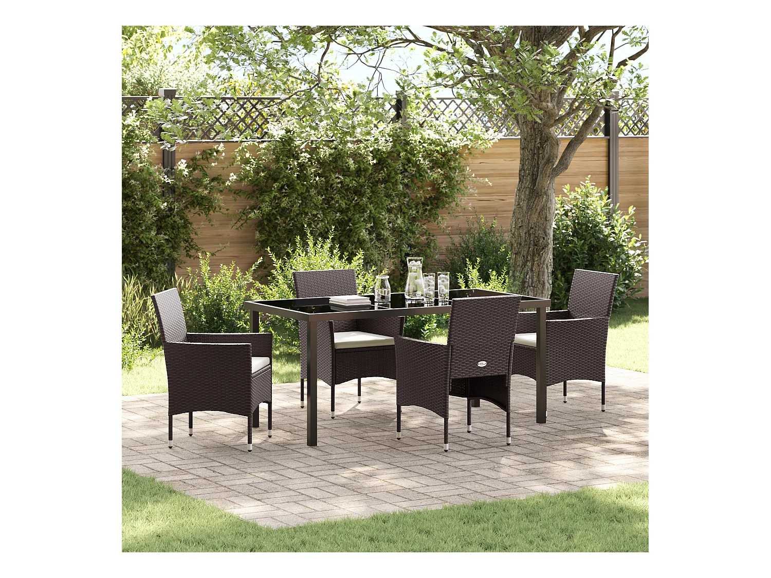 Set da giardino in polyrattan marrone da 5 pezzi