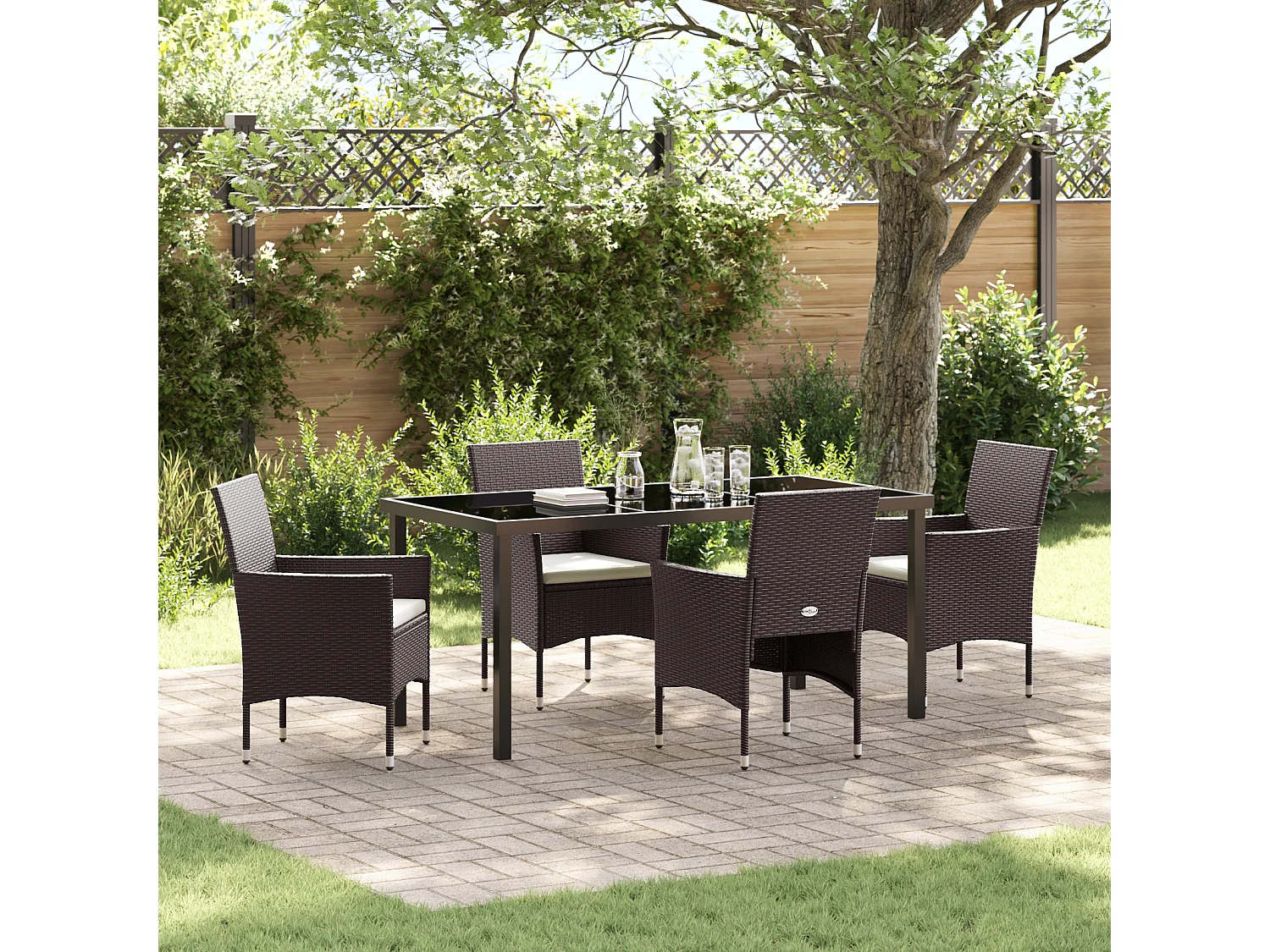 Set da giardino in polyrattan marrone da 5 pezzi
