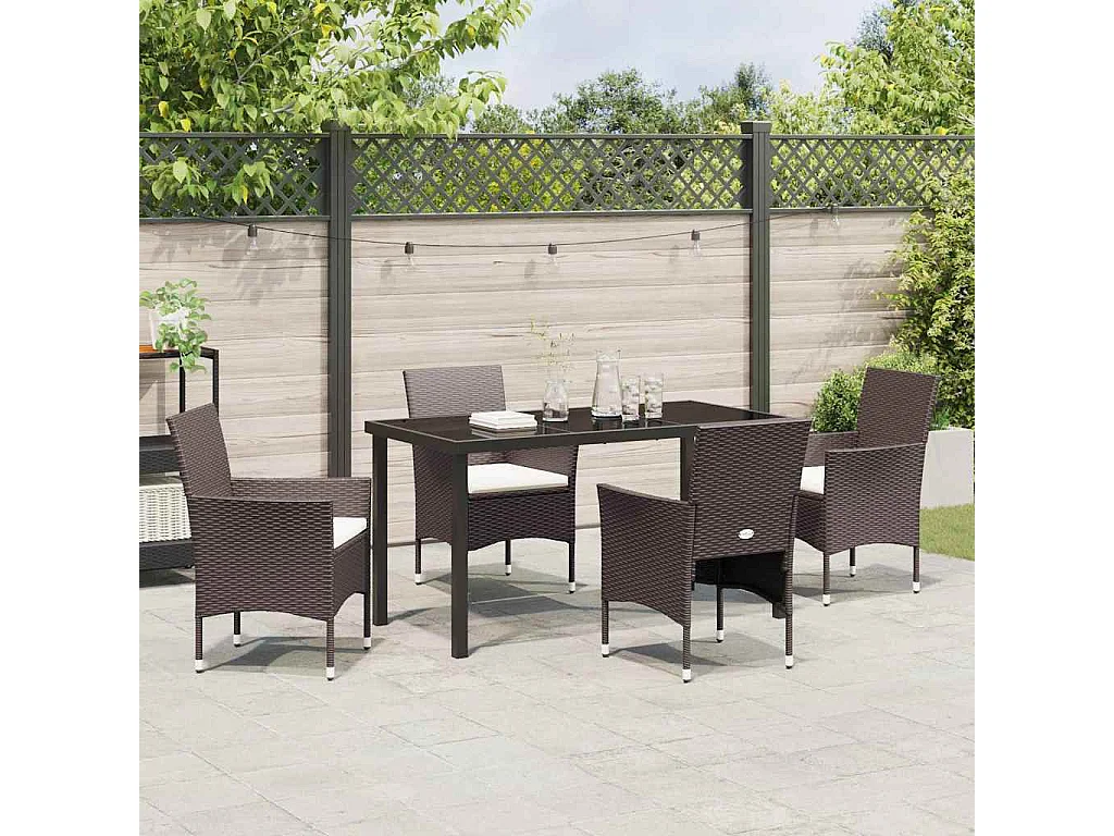 Set da giardino in polyrattan marrone da 5 pezzi