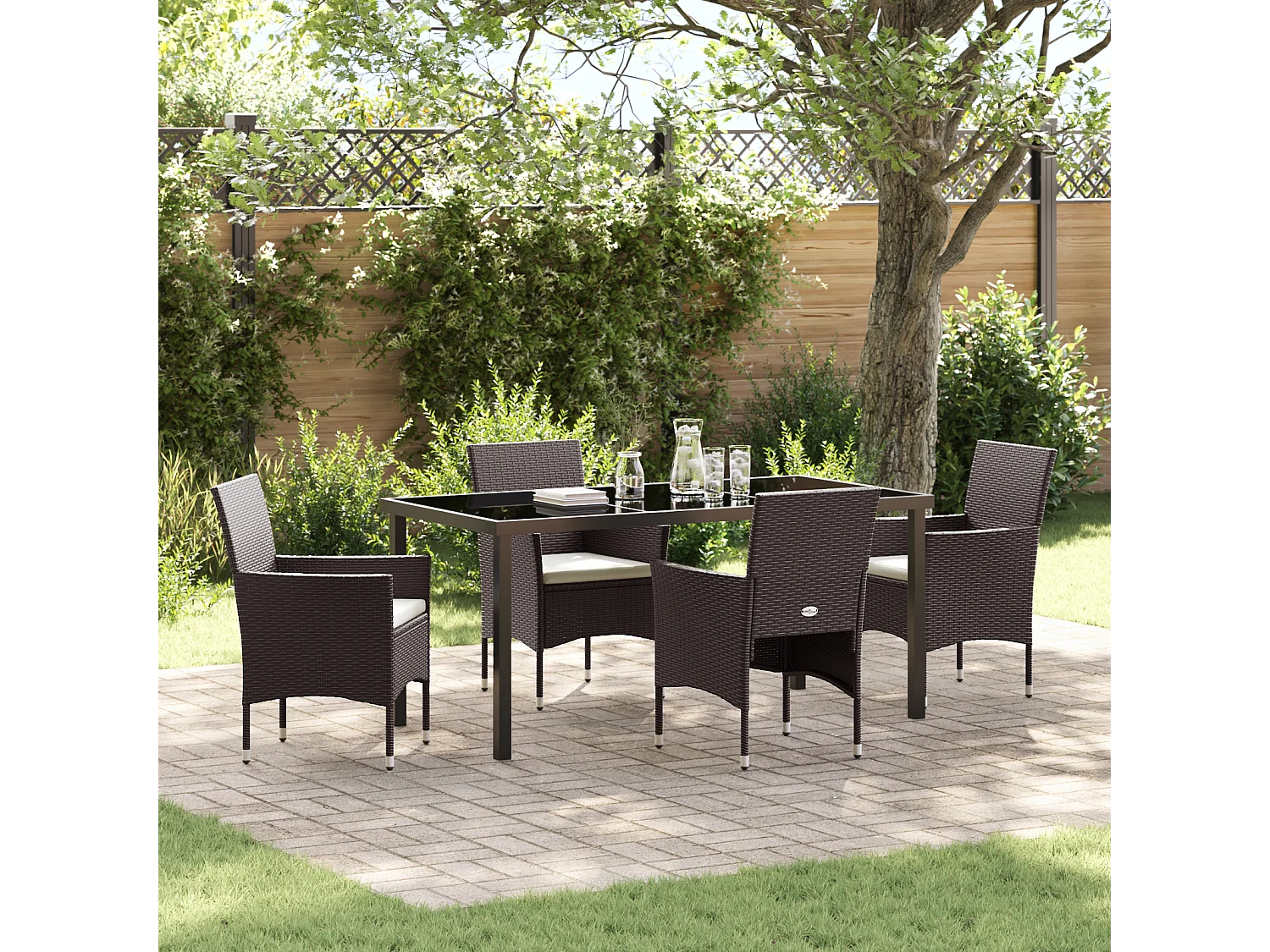 Ensemble de Jardin 5 Pièces Marron Rotin Poly