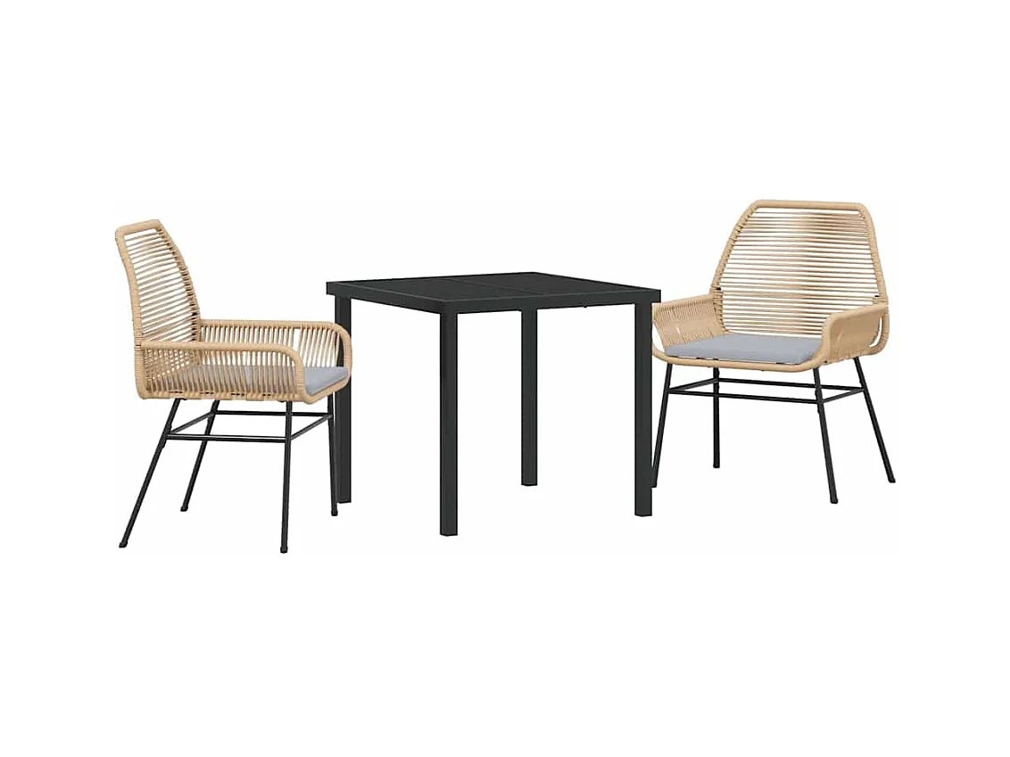 Ensemble de salle à manger de jardin 3 pièces avec coussins en rotin poly marron