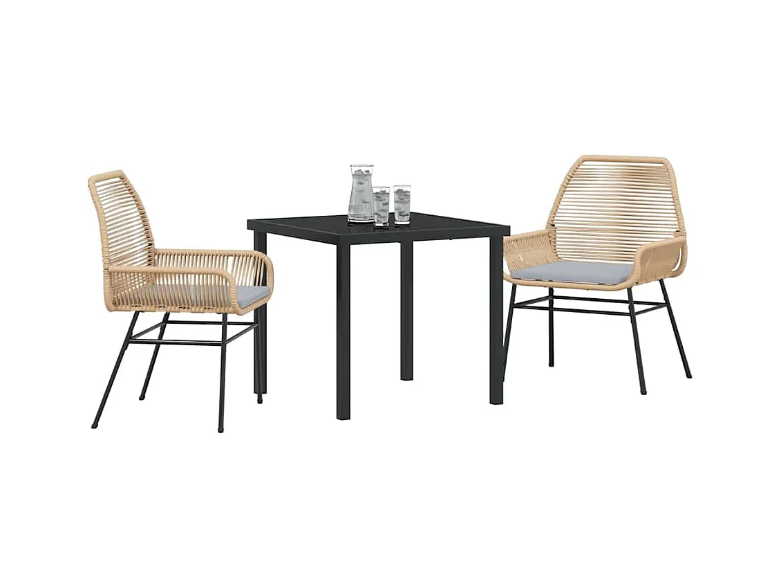 Ensemble de salle à manger de jardin 3 pièces avec coussins en rotin poly marron