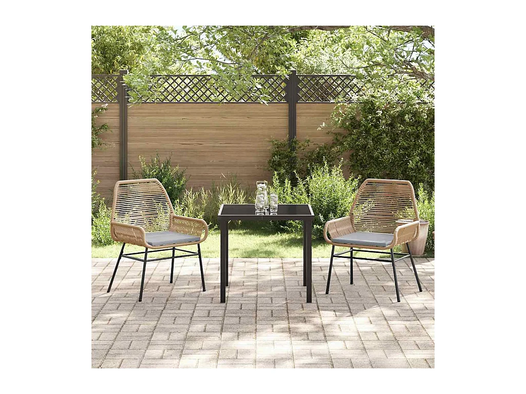 Ensemble de salle à manger de jardin 3 pièces avec coussins en rotin poly marron