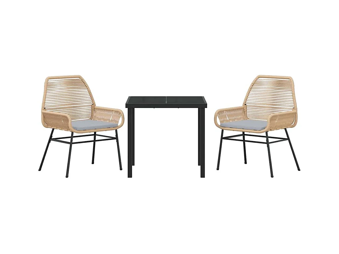 Ensemble de salle à manger de jardin 3 pièces avec coussins en rotin poly marron
