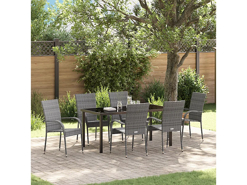 Set da giardino 7 pezzi in polyrattan grigio