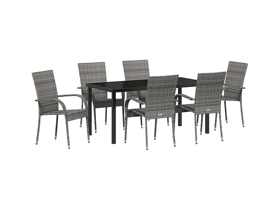 Ensemble de jardin 7 pièces en poly rattan gris