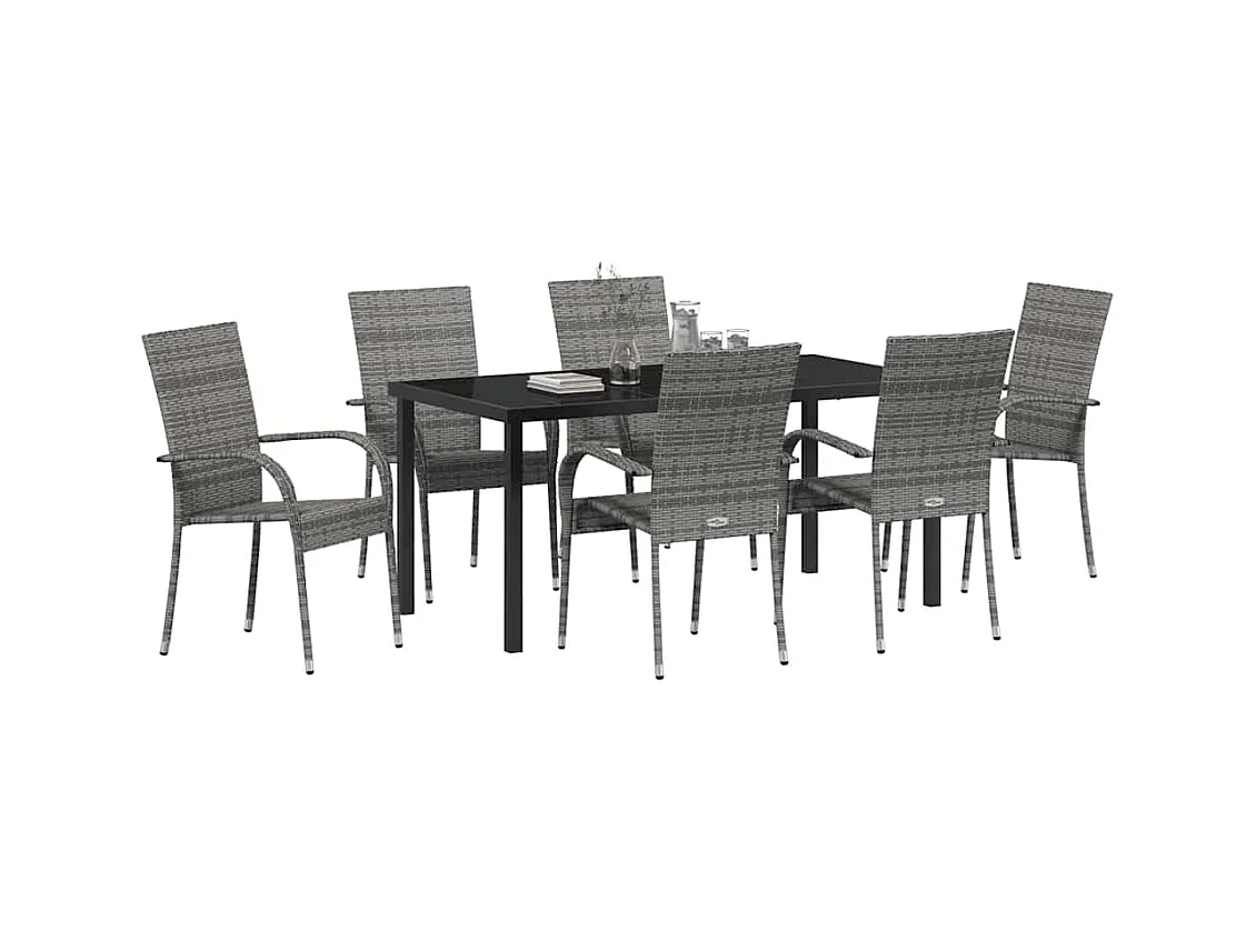 Ensemble de jardin 7 pièces en poly rattan gris