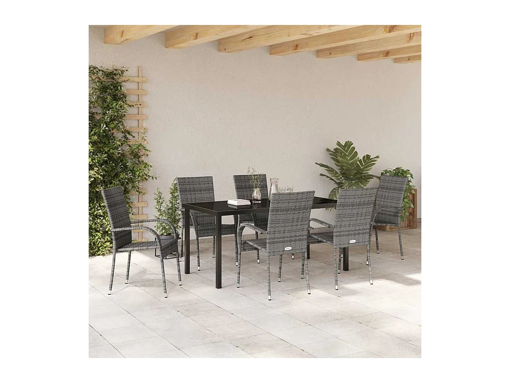 Ensemble de jardin 7 pièces en poly rattan gris