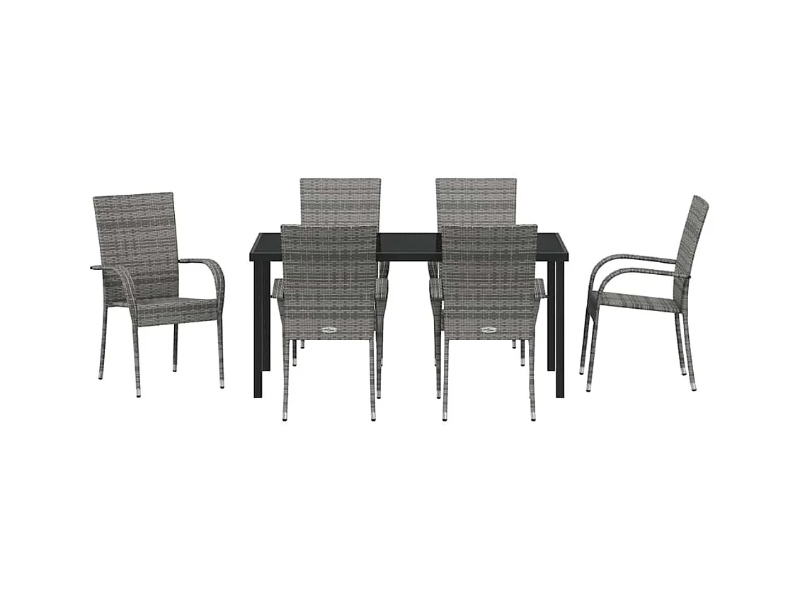 Ensemble de jardin 7 pièces en poly rattan gris