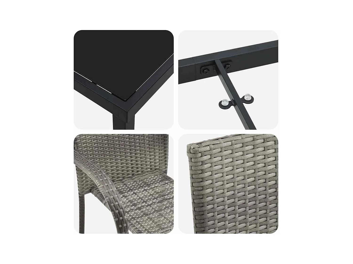 Ensemble de jardin 7 pièces en poly rattan gris