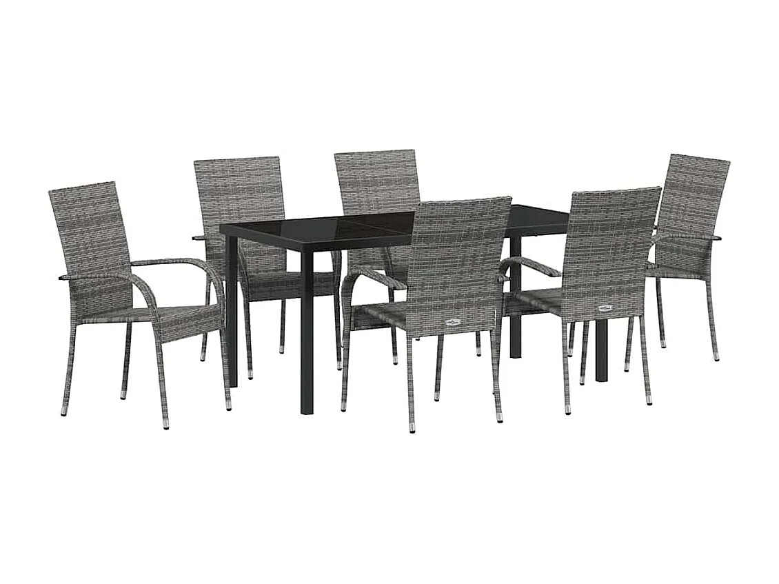 7-delige tuinset van grijs polyrotan