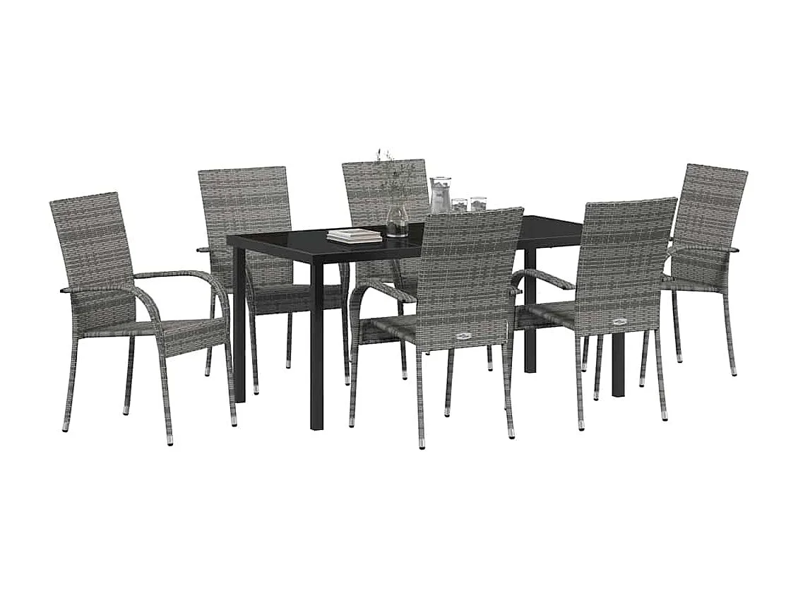 7-delige tuinset van grijs polyrotan