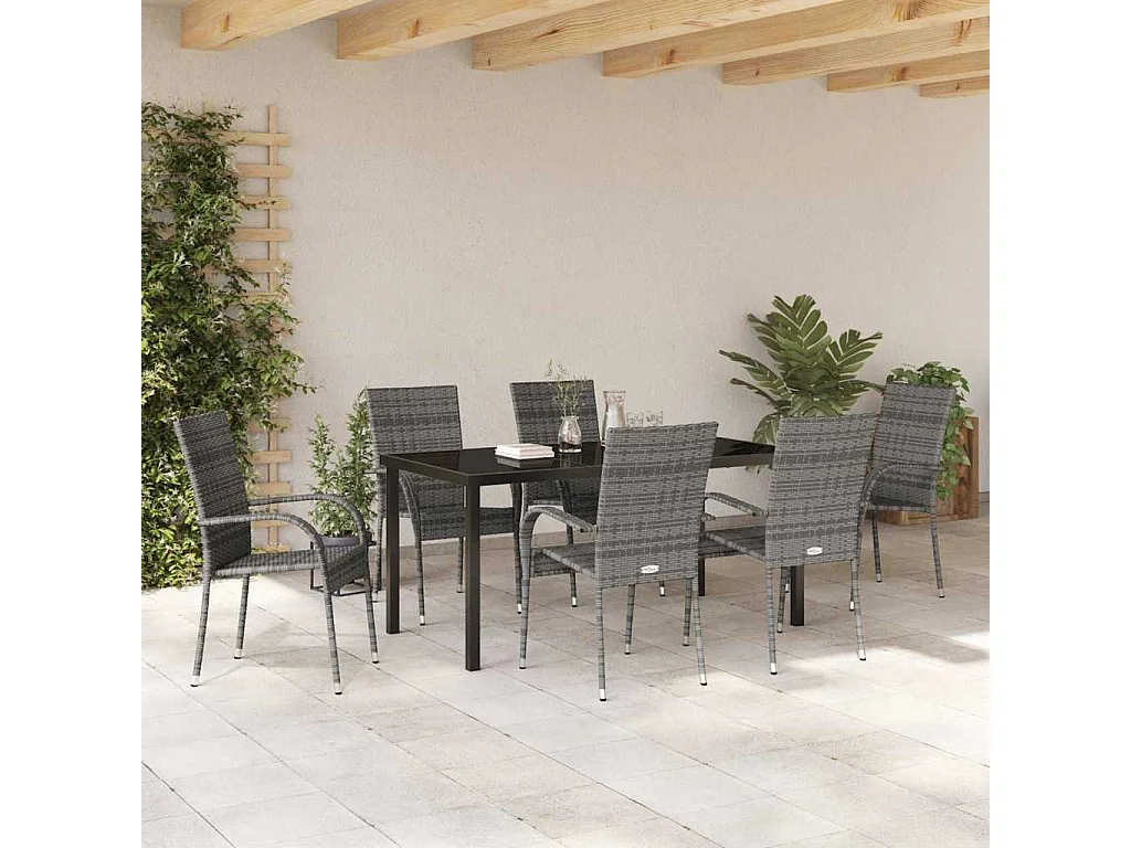 7-delige tuinset van grijs polyrotan