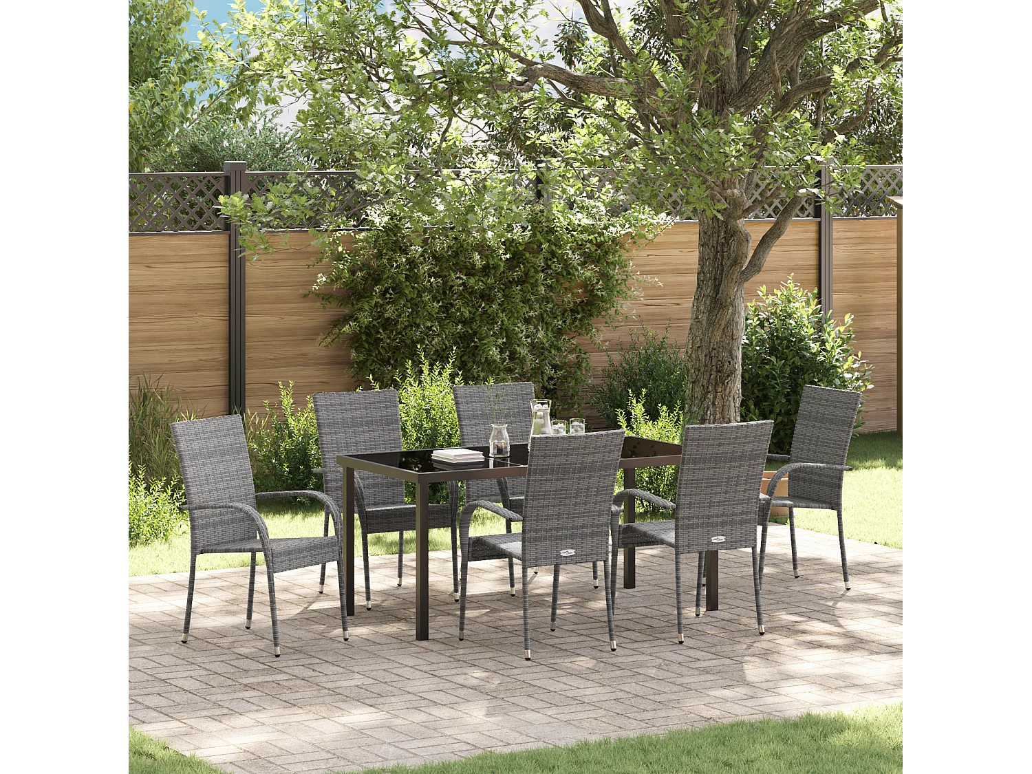 7-delige tuinset van grijs polyrotan