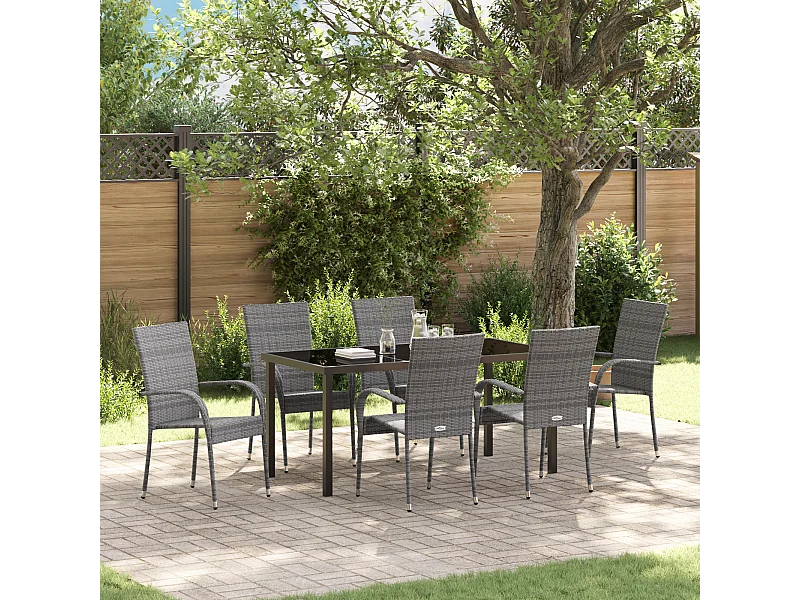 7-delige tuinset van grijs polyrotan