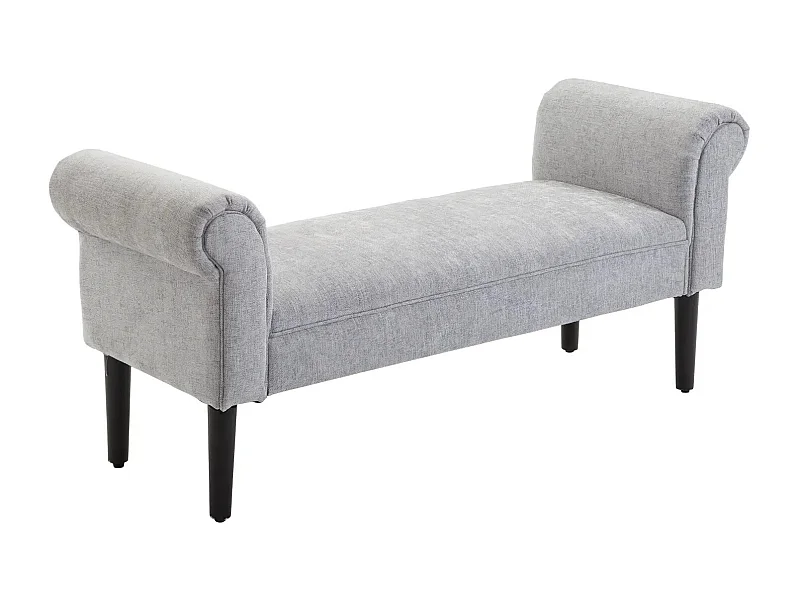 Banc rembourré élégant avec accoudoirs roulés, polyester, gris clair (132x45.5x58cm)