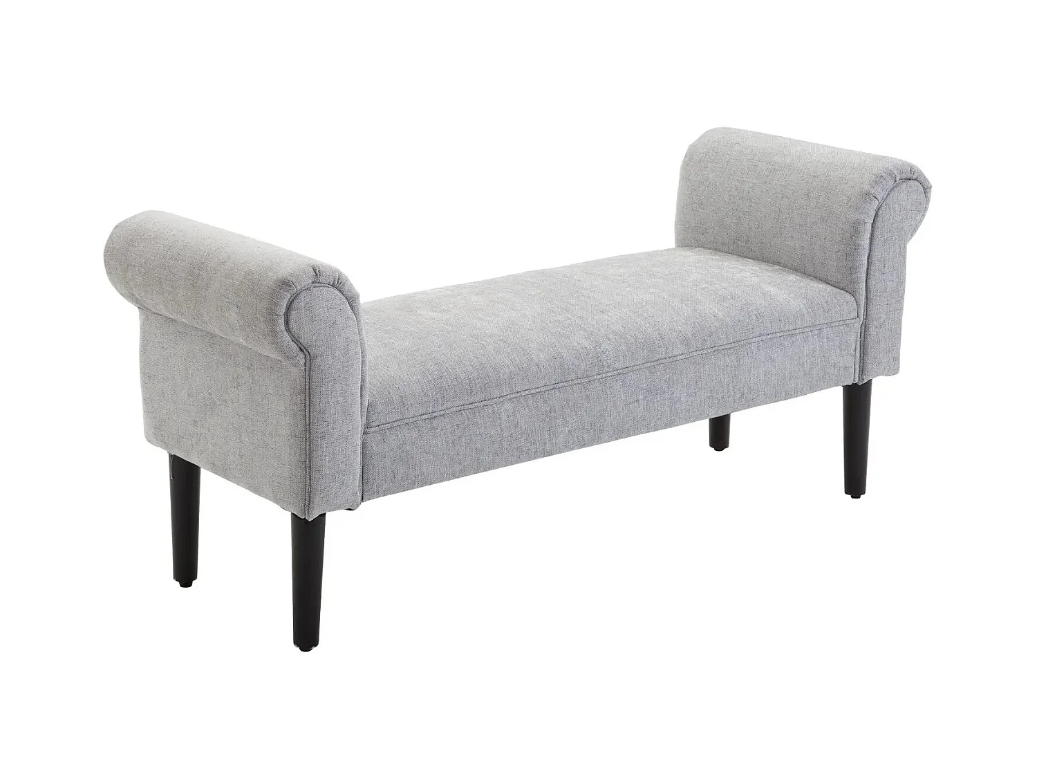 Banc rembourré élégant avec accoudoirs roulés, polyester, gris clair (132x45.5x58cm)