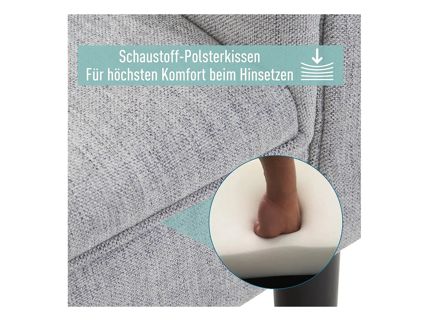 Banc rembourré élégant avec accoudoirs roulés, polyester, gris clair (132x45.5x58cm)