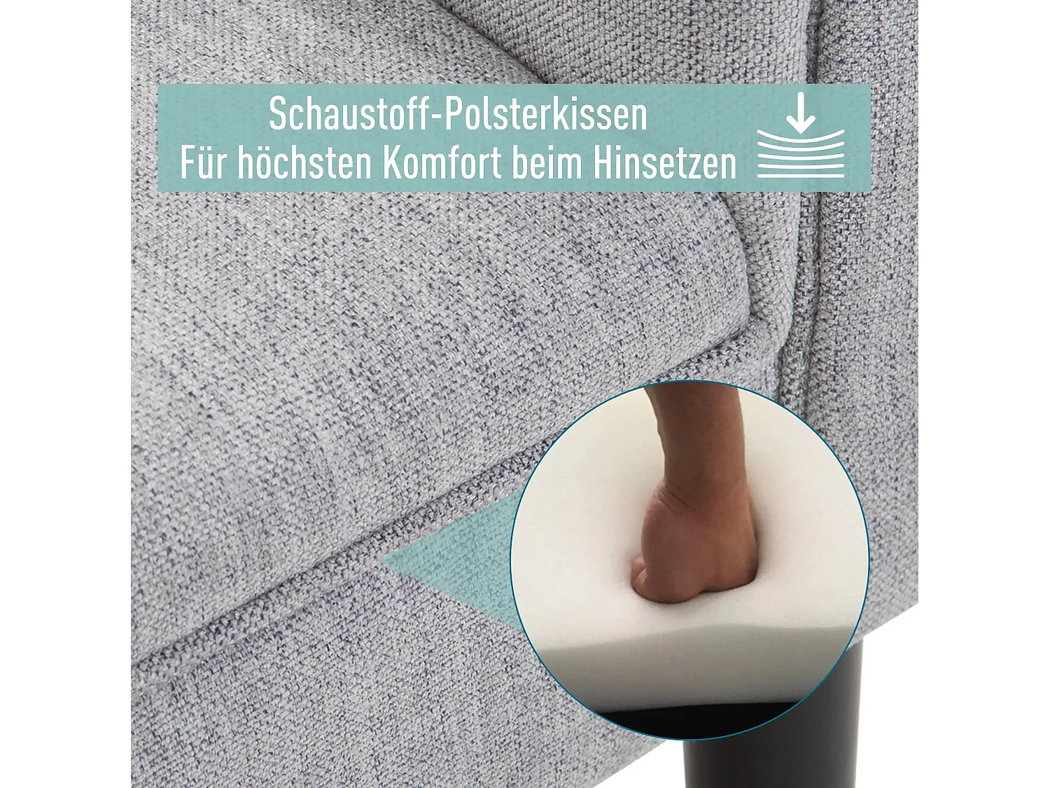 Elegante gestoffeerde bank met gerolde armleuningen, polyester, lichtgrijs (132x45,5x58cm)