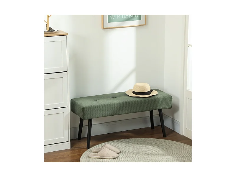Banc de rangement, tissu en velours côtelé, pieds métalliques, design moderne, vert (100x36x45 cm)