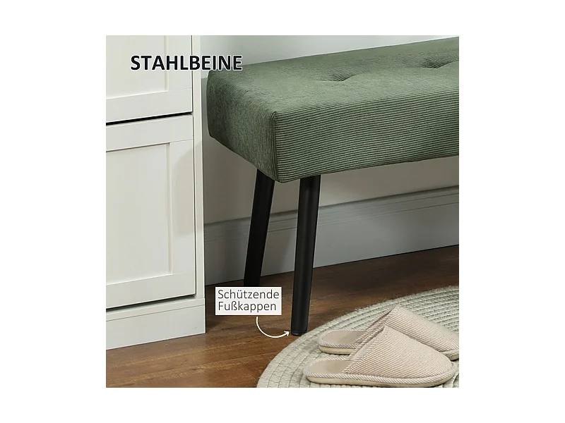 Banc de rangement, tissu en velours côtelé, pieds métalliques, design moderne, vert (100x36x45 cm)