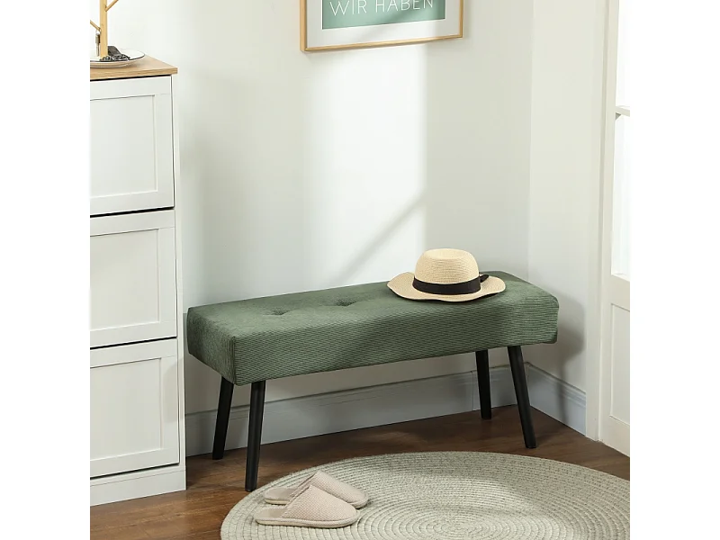 Opbergbank, corduroy stof, metalen poten, modern design, groen (100x36x45 cm)