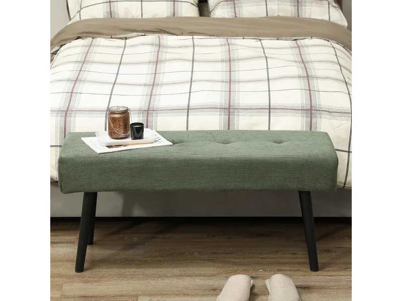 Opbergbank, corduroy stof, metalen poten, modern design, groen (100x36x45 cm)