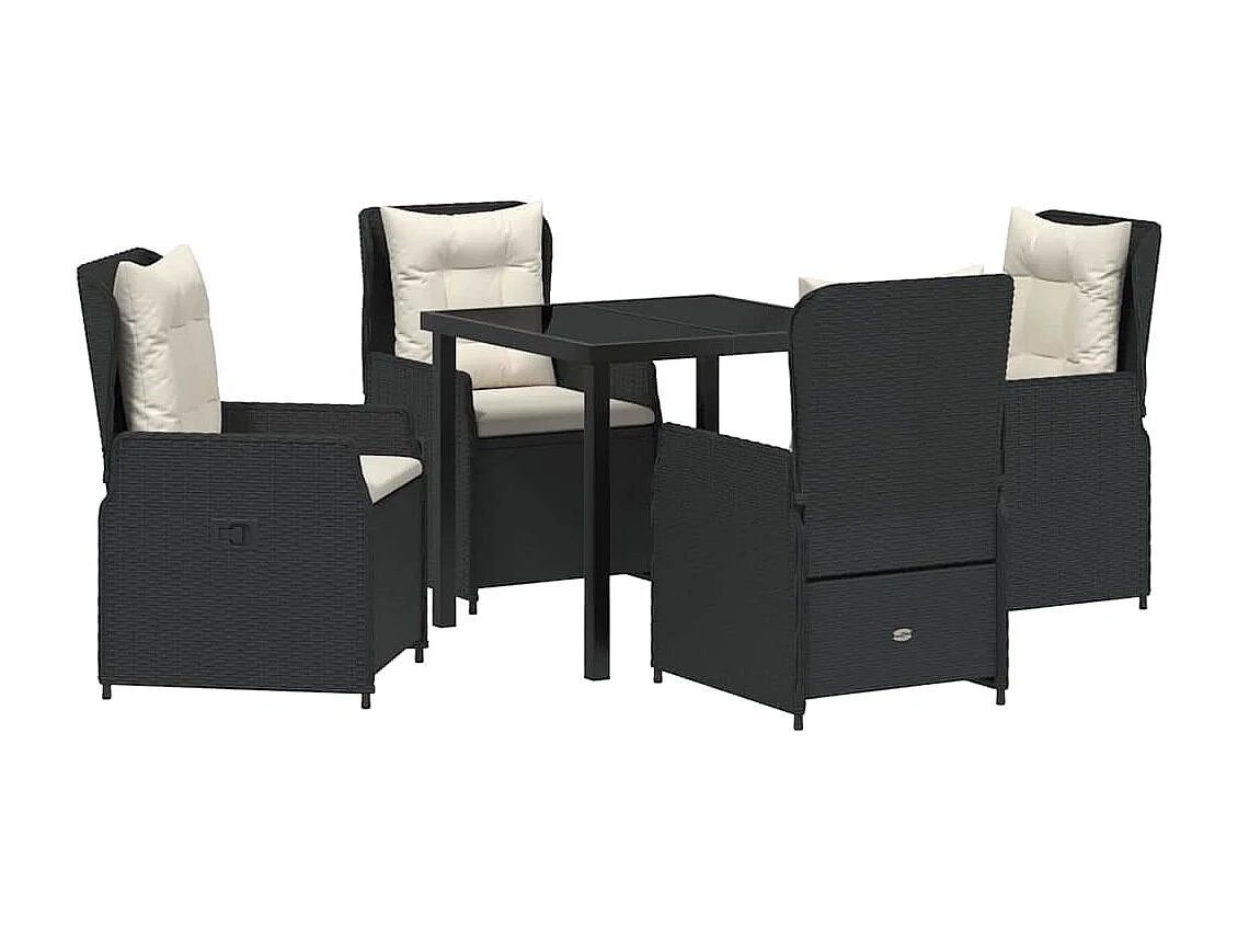 Ensemble de salle à manger de jardin 5 pièces en poly rotin noir