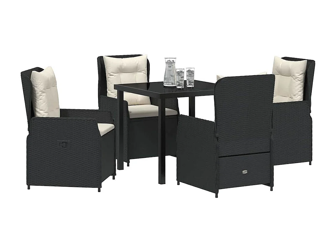 Ensemble de salle à manger de jardin 5 pièces en poly rotin noir