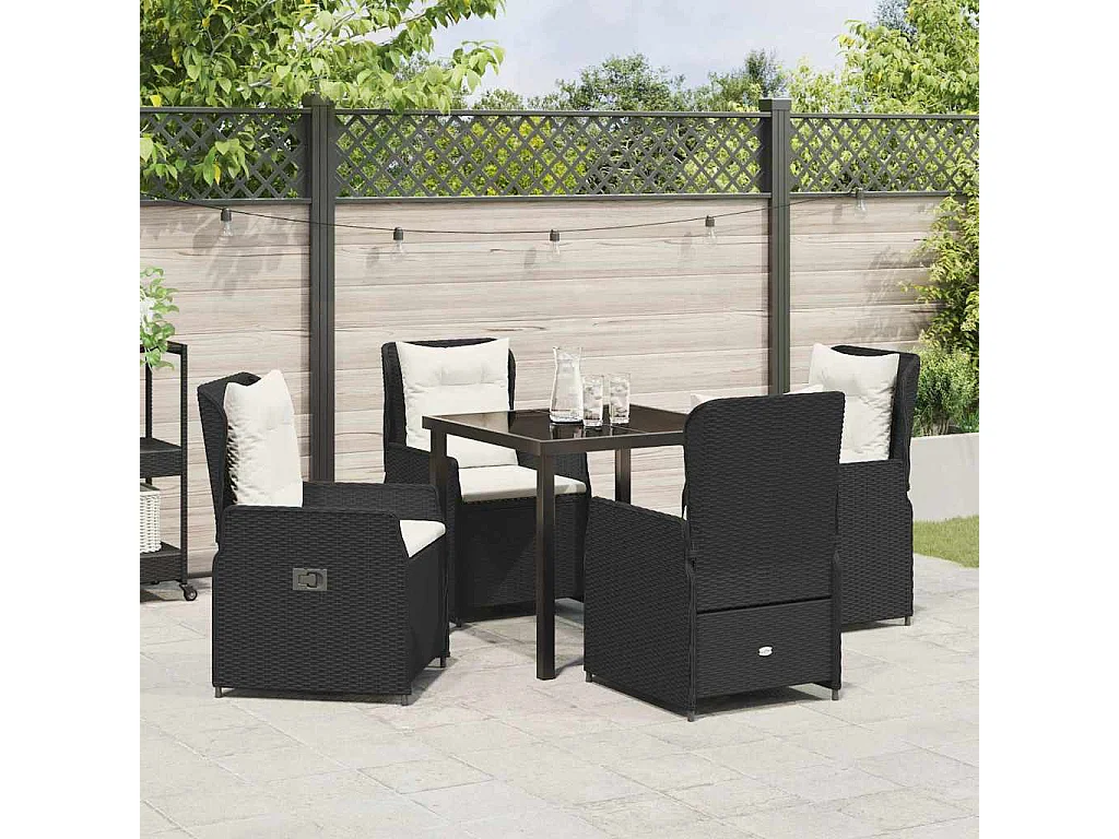 Ensemble de salle à manger de jardin 5 pièces en poly rotin noir