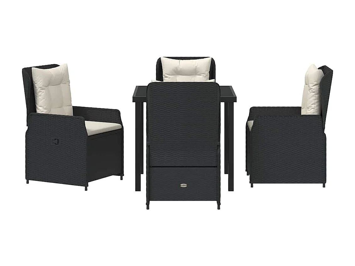 Ensemble de salle à manger de jardin 5 pièces en poly rotin noir